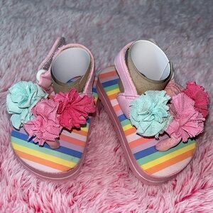 Pink and Blue Sandals with Floral Embellishments